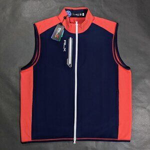 $168 Polo Ralph Lauren RLX Full Zip Golf Vest Red Navy Men’s Size XL
